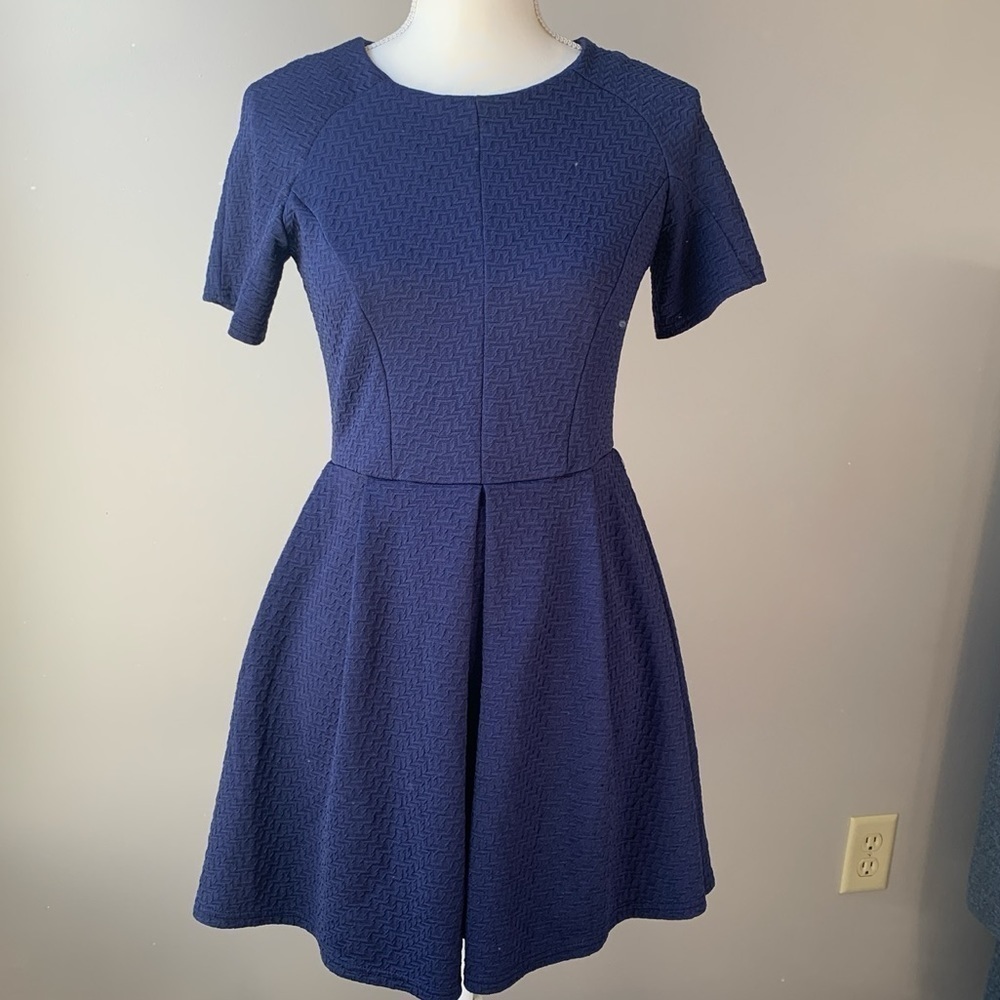 TOPSHOP Skater Mini Dress Short Sleeves Fit & Flare Navy Blue Size 4 Y2K